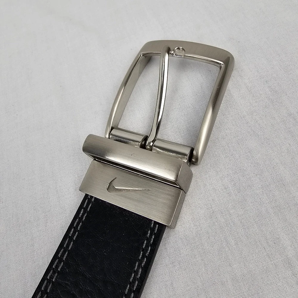 Nike Mens‎ Reversible Leather Belt Black Brown Silver Buckle Swoosh Logo Size 42